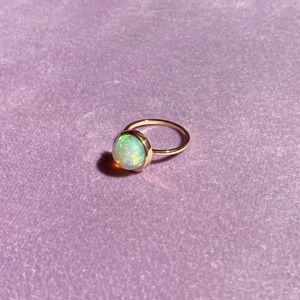 Round Ethiopian Opal ring, 14K rose gold, size 6.5